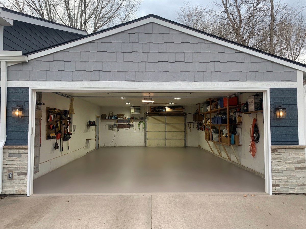 Finished no-slip garage floor coating after